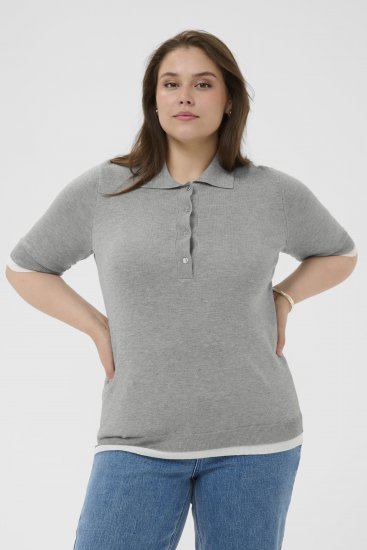 Kaffe Curve Lizzy Contrast Knitted Polo Grey Melange - Tricouri polo - 