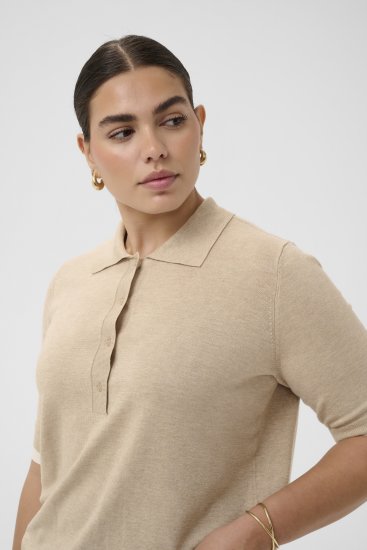 Kaffe Curve Lizzy Contrast Knitted Polo Feather Grey Melange - Tricouri polo - 