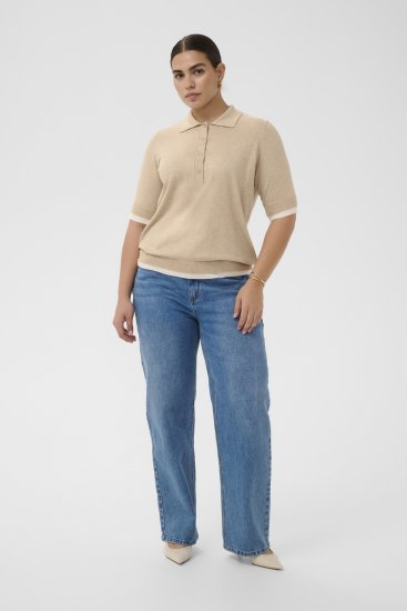 Kaffe Curve Lizzy Contrast Knitted Polo Feather Grey Melange - Tricouri polo - 