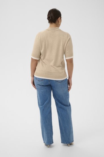 Kaffe Curve Lizzy Contrast Knitted Polo Feather Grey Melange - Tricouri polo - 