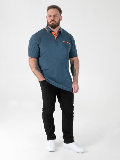 D555 Harvey Pique with Jacquard Collar & Cuffs Polo Teal - Tricouri polo - Tricouri Polo Bărbați Mărimi Mari
