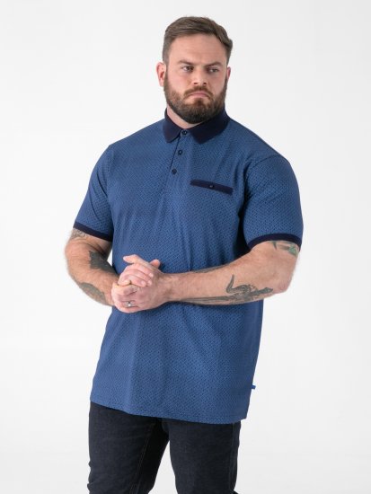 D555 Murray Printed Jacquard Collar & Cuff Short Sleeve Polo Blue - Tricouri polo - Tricouri Polo Bărbați Mărimi Mari