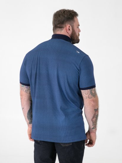 D555 Murray Printed Jacquard Collar & Cuff Short Sleeve Polo Blue - Tricouri polo - Tricouri Polo Bărbați Mărimi Mari