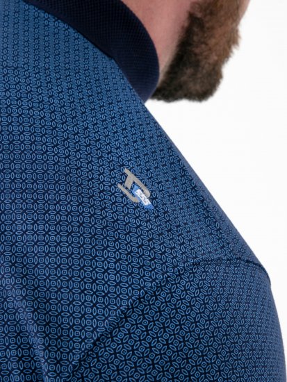 D555 Murray Printed Jacquard Collar & Cuff Short Sleeve Polo Blue - Tricouri polo - Tricouri Polo Bărbați Mărimi Mari