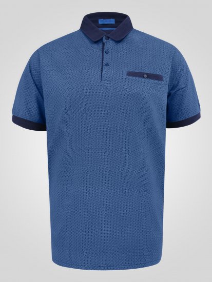 D555 Murray Printed Jacquard Collar & Cuff Short Sleeve Polo Blue - Tricouri polo - Tricouri Polo Bărbați Mărimi Mari