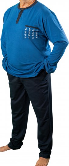 20 Nodi Maestrale Pajamas with Long Pants in Combed Cotton Jersey Blue - Pijamale/Haine de casă - Pijamale Bărbați Mărimi Mari