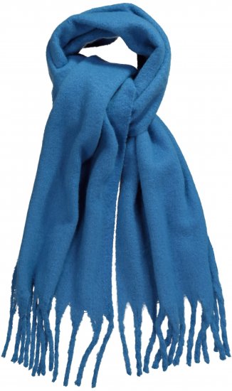Ulla Popken Trendy Boucle Yarn Fringe Knit Scarf Teal Blue - Accesorii - 