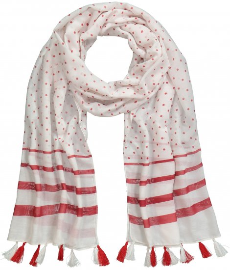Ulla Popken Dot Print Tassel Accent Scarf Red - Accesorii - 