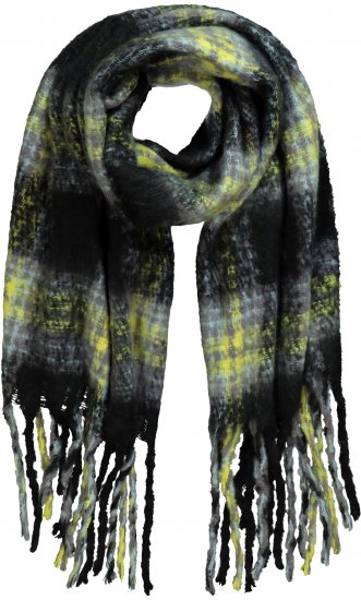 Ulla Popken Plaid Long Fringe Scarf Yellow Green - Accesorii - 