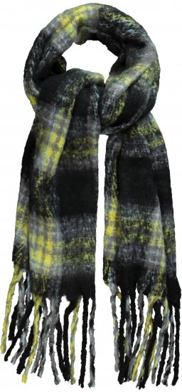 Ulla Popken Plaid Long Fringe Scarf Yellow Green - Accesorii - 