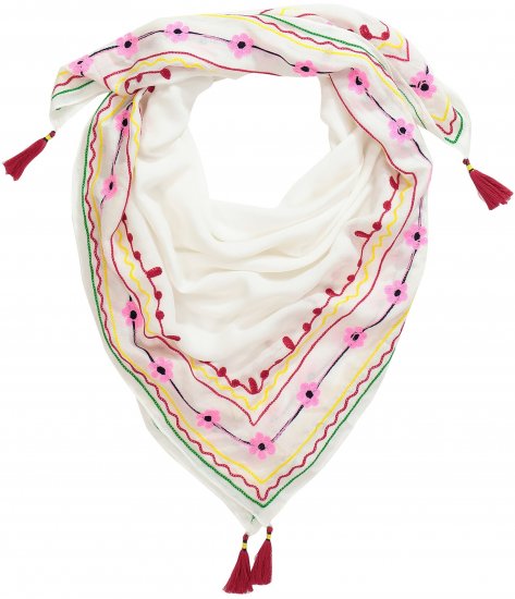 Ulla Popken Tassel Embroidery Scarf Snow White - Accesorii - 