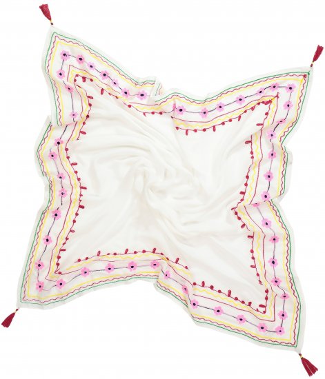 Ulla Popken Tassel Embroidery Scarf Snow White - Accesorii - 