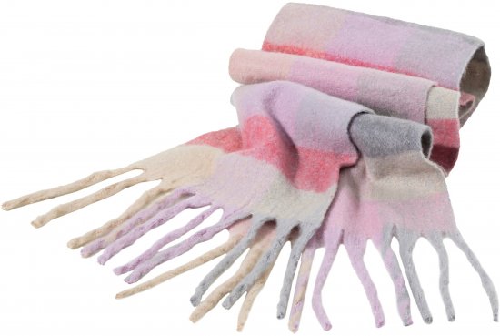 Ulla Popken Plaid Pastel Fringed Scarf Pink - Accesorii -