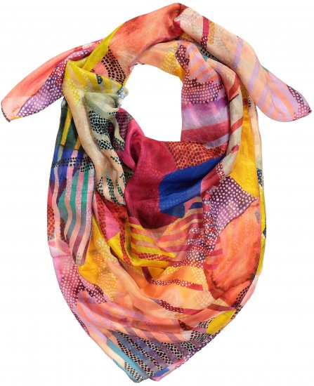 Ulla Popken Colorful Square Silk Scarf Rainbow - Accesorii - 