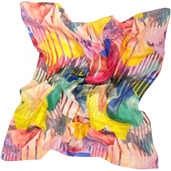 Ulla Popken Colorful Square Silk Scarf Rainbow - Accesorii - 