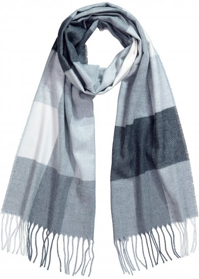 Ulla Popken Checked Fringed Hem Scarf Light Grey Melange - Accesorii - 