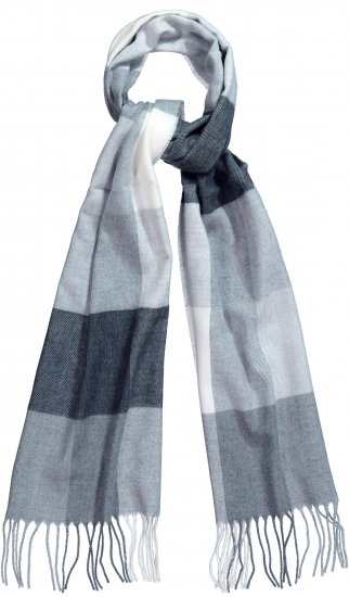Ulla Popken Checked Fringed Hem Scarf Light Grey Melange - Accesorii - 