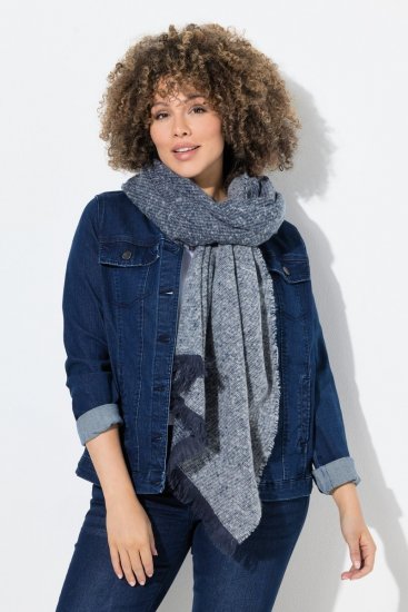 Ulla Popken Fringed Hem Knit Scarf Deep Aqua - Accesorii - Eșarfe pentru femei