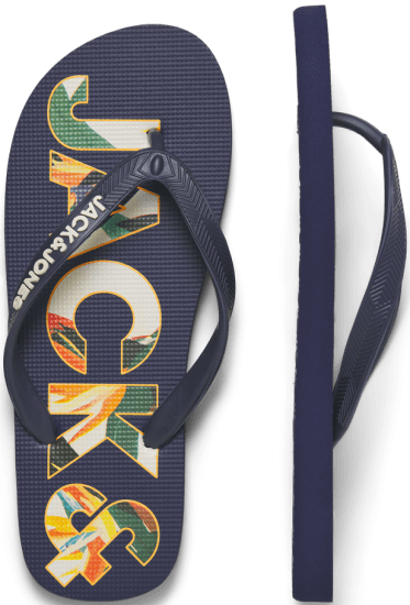 Jack & Jones Logo Palm Print Flip Flop Slippers Medieval Blue - Bărbați pantofi 40-52 - 