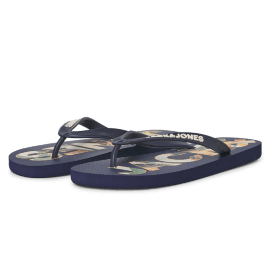 Jack & Jones Logo Palm Print Flip Flop Slippers Medieval Blue - Bărbați pantofi 40-52 - 