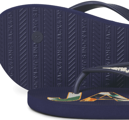 Jack & Jones Logo Palm Print Flip Flop Slippers Medieval Blue - Bărbați pantofi 40-52 - 