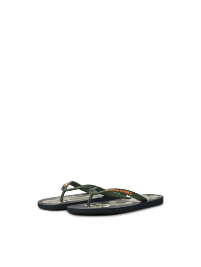 Jack & Jones Logo Palm Print Flip Flop Slippers Navy Blazer/Verdant Green - Bărbați pantofi 40-52 - 