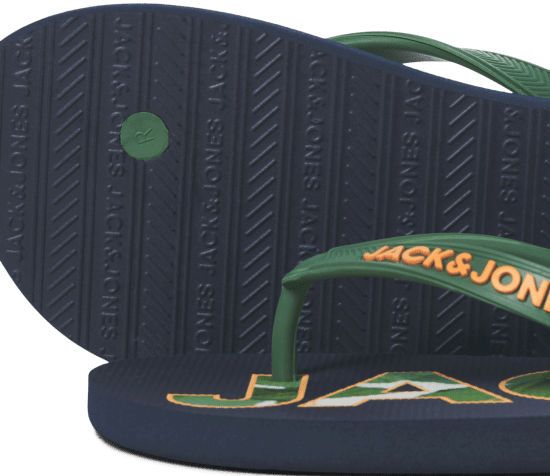 Jack & Jones Logo Palm Print Flip Flop Slippers Navy Blazer/Verdant Green - Bărbați pantofi 40-52 - 