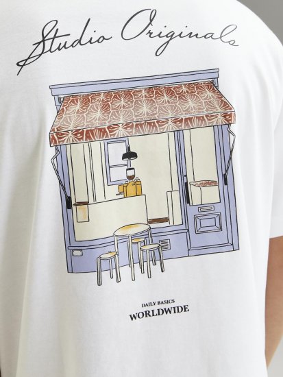 Jack & Jones Lington Back And Front Print Crew Neck T-Shirt Bright White - Tricouri - Tricouri Bărbați Mărimi Mari