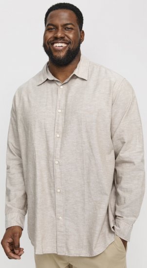 Jack & Jones Breeze Linen Blend Long Sleeve Shirt Crockery - Cămăși - Cămăși Bărbați Mărimi Mari