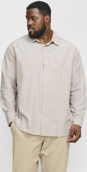 Jack & Jones Breeze Linen Blend Long Sleeve Shirt Crockery - Cămăși - Cămăși Bărbați Mărimi Mari