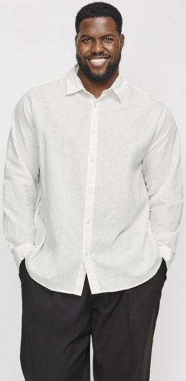 Jack & Jones Breeze Linen Blend Long Sleeve Shirt White - Cămăși - Cămăși Bărbați Mărimi Mari