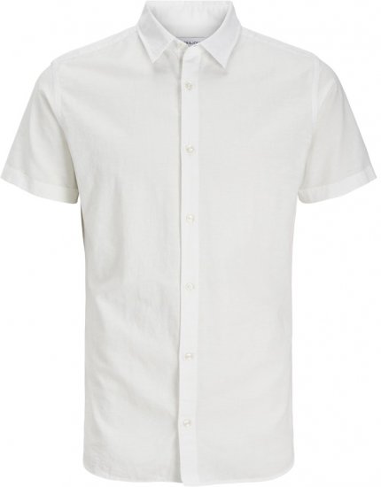 Jack & Jones Breeze Linen Blend Short Sleeve Shirt White - Cămăși - Cămăși Bărbați Mărimi Mari
