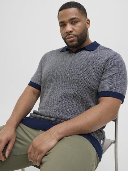 Jack & Jones Ceaston Knit Short Sleeve Sweater Grey/Blue - Pulovere & hanorace - Pulovere & Hanorace Bărbați Mărimi Mari