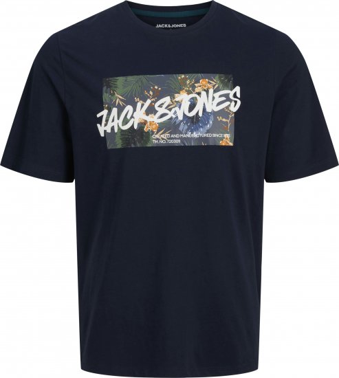 Jack & Jones Hawaii Shape Crew Neck T-Shirt Navy - Tricouri - Tricouri Bărbați Mărimi Mari