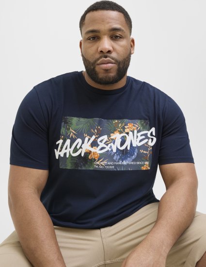 Jack & Jones Hawaii Shape Crew Neck T-Shirt Navy - Tricouri - Tricouri Bărbați Mărimi Mari