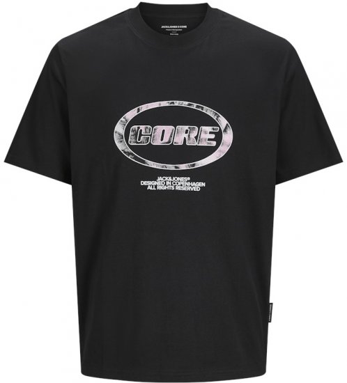 Jack & Jones Lido Core Front Print T-Shirt Black - Tricouri - Tricouri Bărbați Mărimi Mari