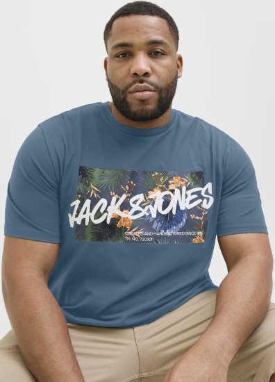 Jack & Jones Hawaii Shape Crew Neck T-Shirt Blue - Tricouri - Tricouri Bărbați Mărimi Mari