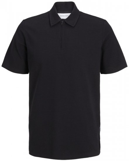 Jack & Jones Benja Short Sleeve Zip Polo Black - Tricouri polo - Tricouri Polo Bărbați Mărimi Mari