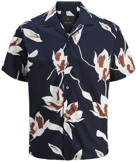 Jack & Jones Palermo Resort Print Short Sleeve Shirt Dark Blue - Cămăși - Cămăși Bărbați Mărimi Mari