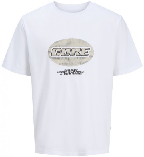Jack & Jones Lido Core Front Print T-Shirt Bright White - Tricouri - Tricouri Bărbați Mărimi Mari