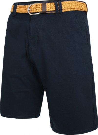 Kam Jeans 3402 Belted Dobby Weave Stretch Chino Shorts Navy - Pantaloni scurți - Pantaloni Scurți Mărimi mari Bărbați 