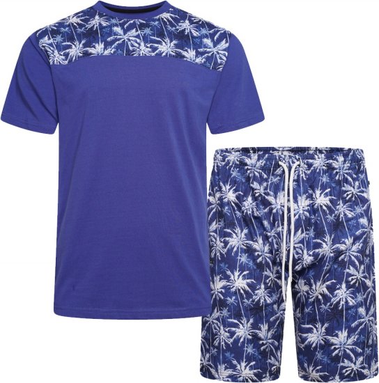 Kam Jeans 5002 Palm Tree Panel Tee And Short Set Electric Blue - Tricouri - Tricouri Bărbați Mărimi Mari