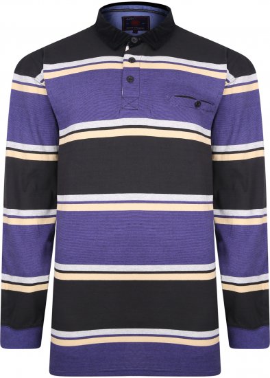 Kam Jeans 5242 Long Sleeve Stripe Polo with Corduroy Trim Collar Black - Tricouri polo - Tricouri Polo Bărbați Mărimi Mari