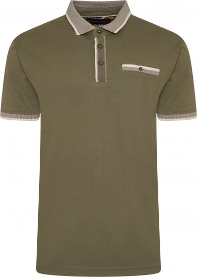 Kam Jeans Jersey Polo with Jacquard Collar/Cuffs Khaki - Tricouri polo - Tricouri Polo Bărbați Mărimi Mari
