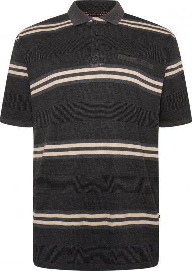 Kam Jeans 5506 Stripe Rugby Polo With Jacquard Collar & Cuffs Charcoal - Tricouri polo - Tricouri Polo Bărbați Mărimi Mari