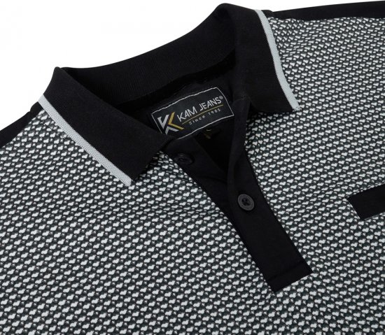 Kam Jeans 5518 Smart Mini Geo-Print Polo Black - Tricouri polo - Tricouri Polo Bărbați Mărimi Mari
