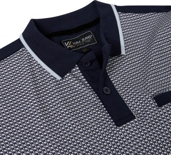 Kam Jeans 5518 Smart Mini Geo-Print Polo Navy - Tricouri polo - Tricouri Polo Bărbați Mărimi Mari