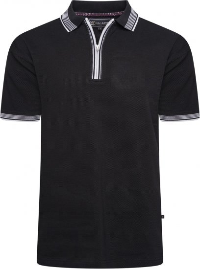 Kam Jeans 5519 Textured Zip Up Polo Black - Tricouri polo - Tricouri Polo Bărbați Mărimi Mari