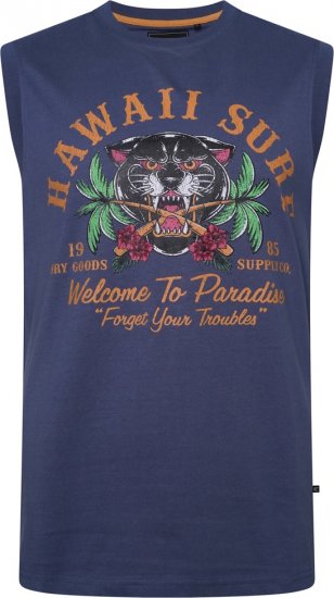 Kam Jeans 5763 Hawaii Surf Vest Vintage Indigo - Tricouri - Tricouri Bărbați Mărimi Mari