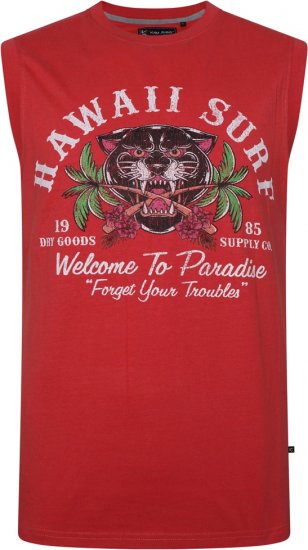 Kam Jeans 5763 Hawaii Surf Vest Sleeveless T-Shirt Washed Red - Tricouri - Tricouri Bărbați Mărimi Mari